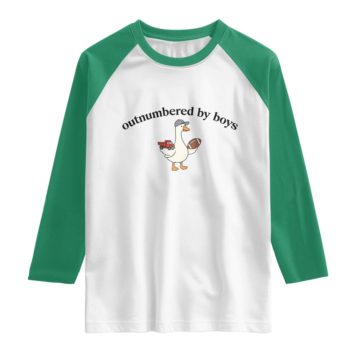 Outnumbered By Boys Cute Goose Sporty Mom Raglan Shirt Football and Truck Motherhood Mothers Day Gag Gift