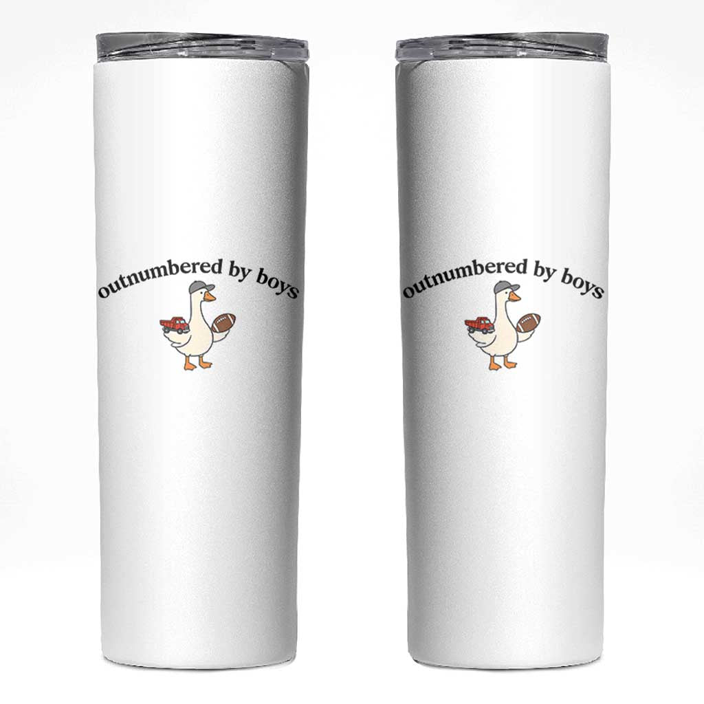 Outnumbered By Boys Cute Goose Sporty Mom Skinny Tumbler Football and Truck Motherhood Mothers Day Gag Gift