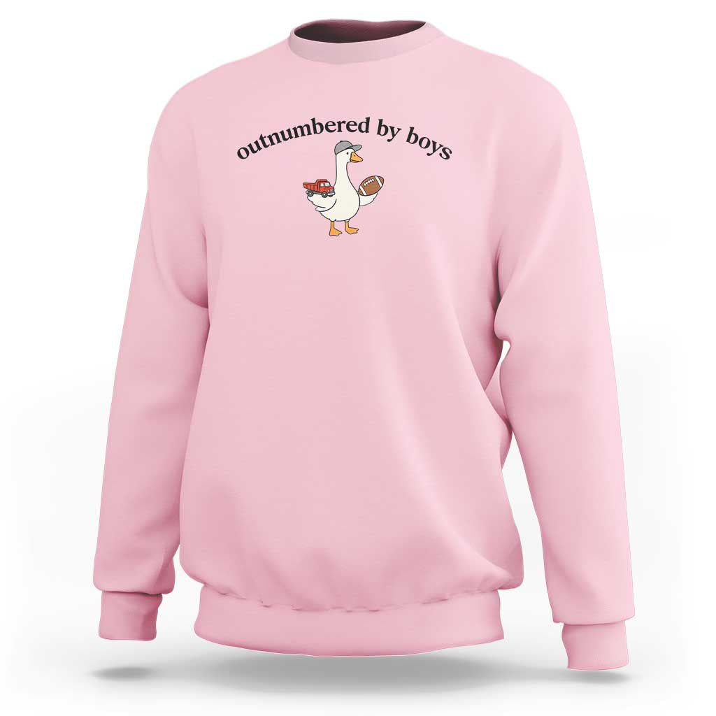 Outnumbered By Boys Cute Goose Sporty Mom Sweatshirt Football and Truck Motherhood Mothers Day Gag Gift