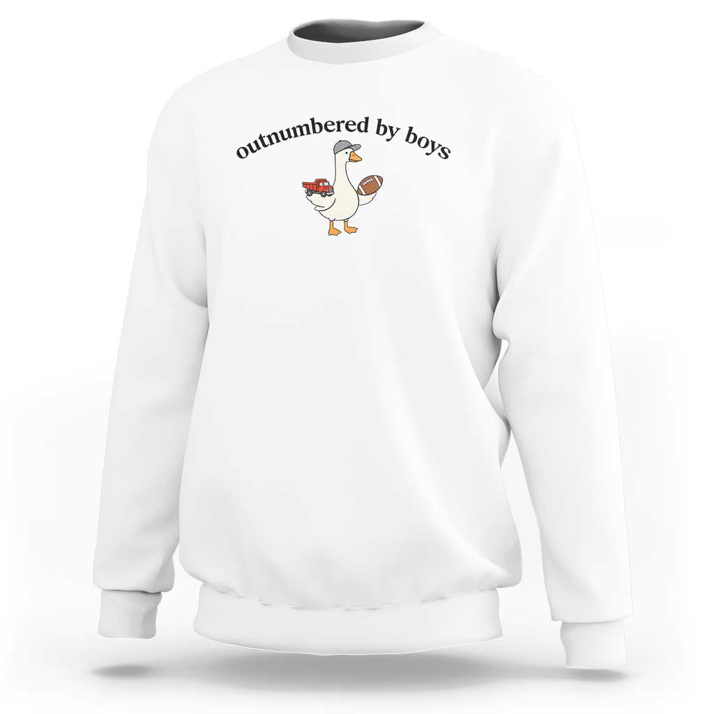 Outnumbered By Boys Cute Goose Sporty Mom Sweatshirt Football and Truck Motherhood Mothers Day Gag Gift