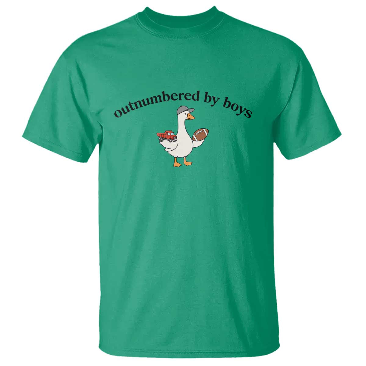 Outnumbered By Boys Cute Goose Sporty Mom T Shirt Football and Truck Motherhood Mothers Day Gag Gift