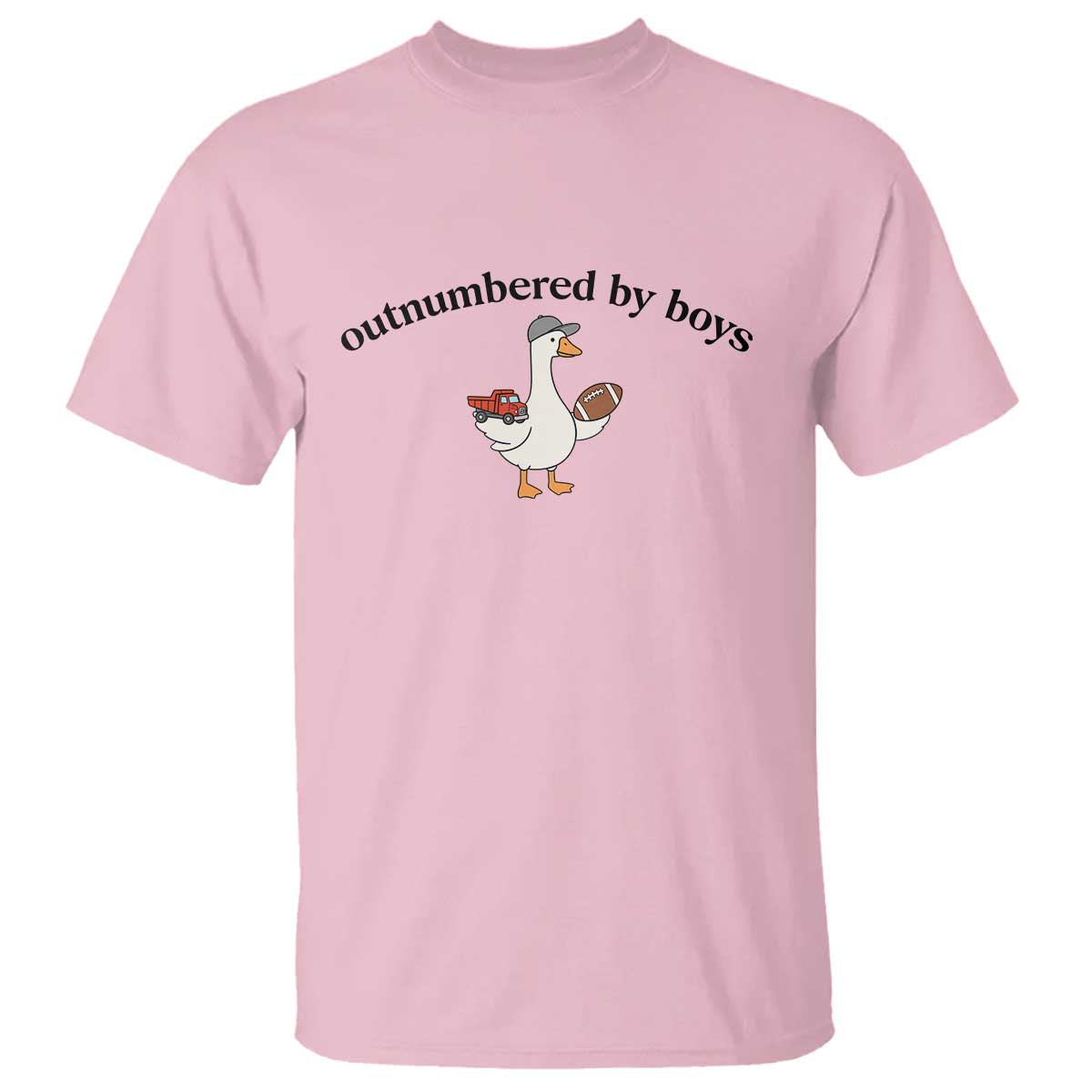 Outnumbered By Boys Cute Goose Sporty Mom T Shirt Football and Truck Motherhood Mothers Day Gag Gift