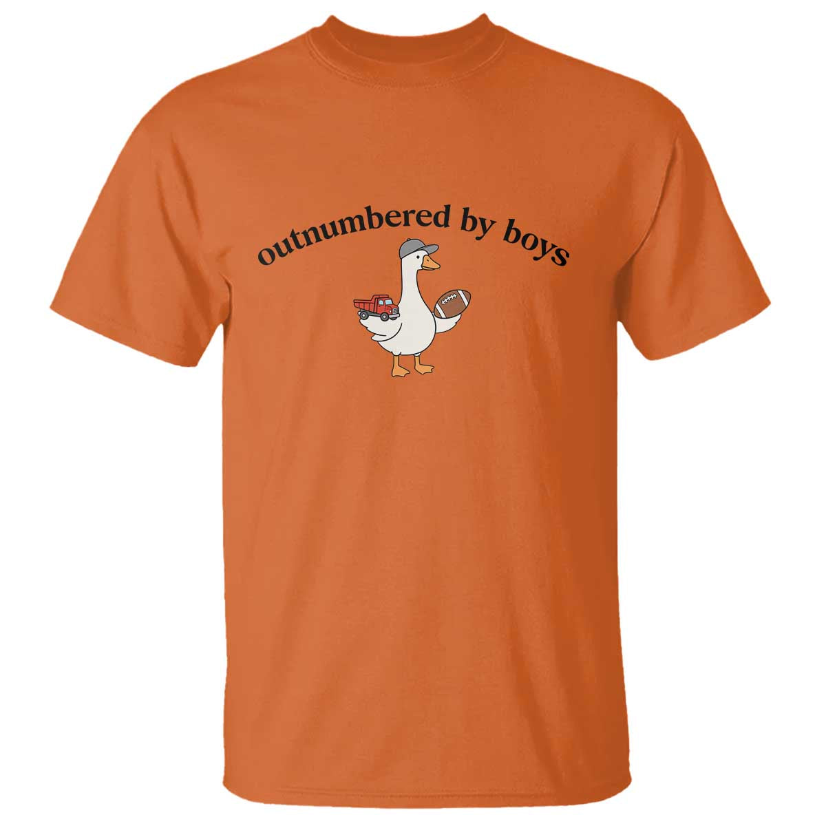 Outnumbered By Boys Cute Goose Sporty Mom T Shirt Football and Truck Motherhood Mothers Day Gag Gift