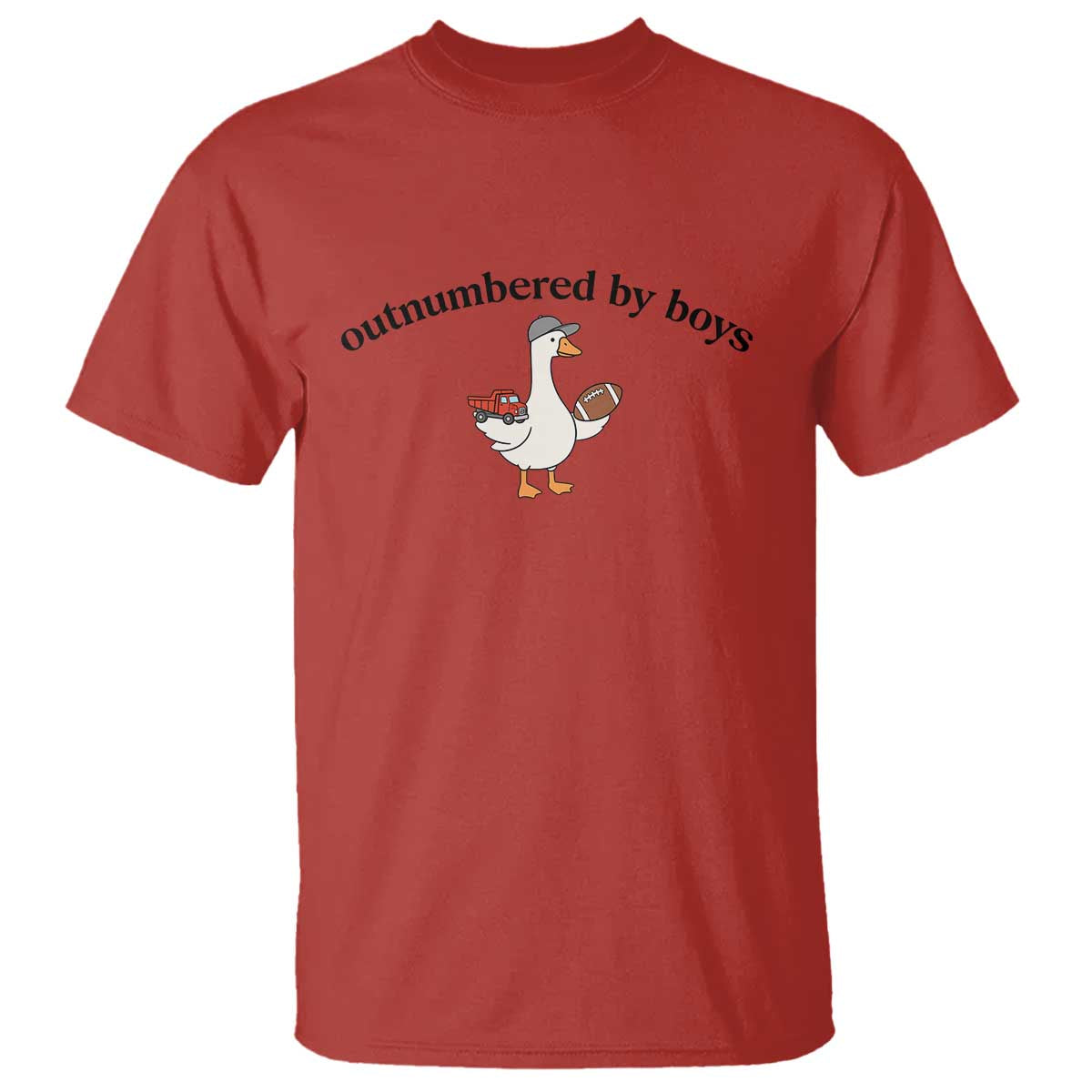 Outnumbered By Boys Cute Goose Sporty Mom T Shirt Football and Truck Motherhood Mothers Day Gag Gift