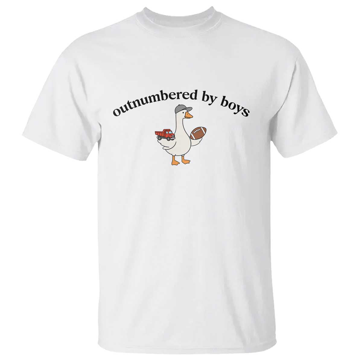 Outnumbered By Boys Cute Goose Sporty Mom T Shirt Football and Truck Motherhood Mothers Day Gag Gift