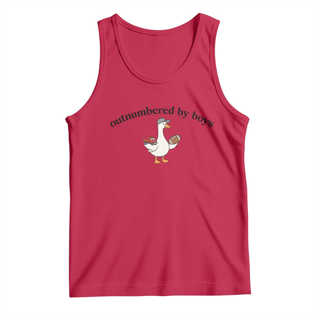 Outnumbered By Boys Cute Goose Sporty Mom Tank Top Football and Truck Motherhood Mothers Day Gag Gift