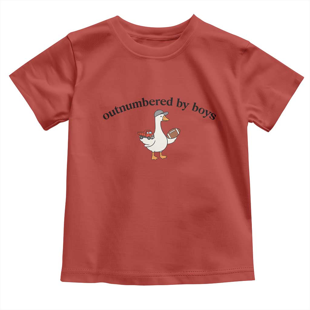 Outnumbered By Boys Cute Goose Sporty Mom Toddler T Shirt Football and Truck Motherhood Mothers Day Gag Gift