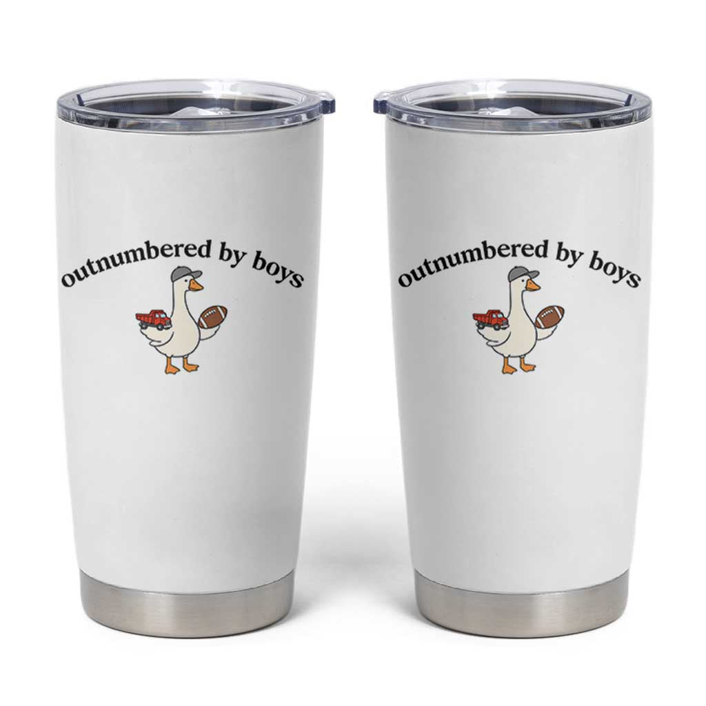 Outnumbered By Boys Cute Goose Sporty Mom Tumbler Cup Football and Truck Motherhood Mothers Day Gag Gift
