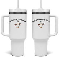 Outnumbered By Boys Cute Goose Sporty Mom Tumbler With Handle Football and Truck Motherhood Mothers Day Gag Gift