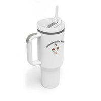 Outnumbered By Boys Cute Goose Sporty Mom Tumbler With Handle Football and Truck Motherhood Mothers Day Gag Gift