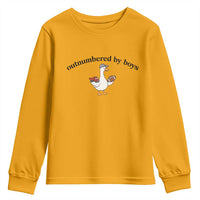 Outnumbered By Boys Cute Goose Sporty Mom Youth Sweatshirt Football and Truck Motherhood Mothers Day Gag Gift
