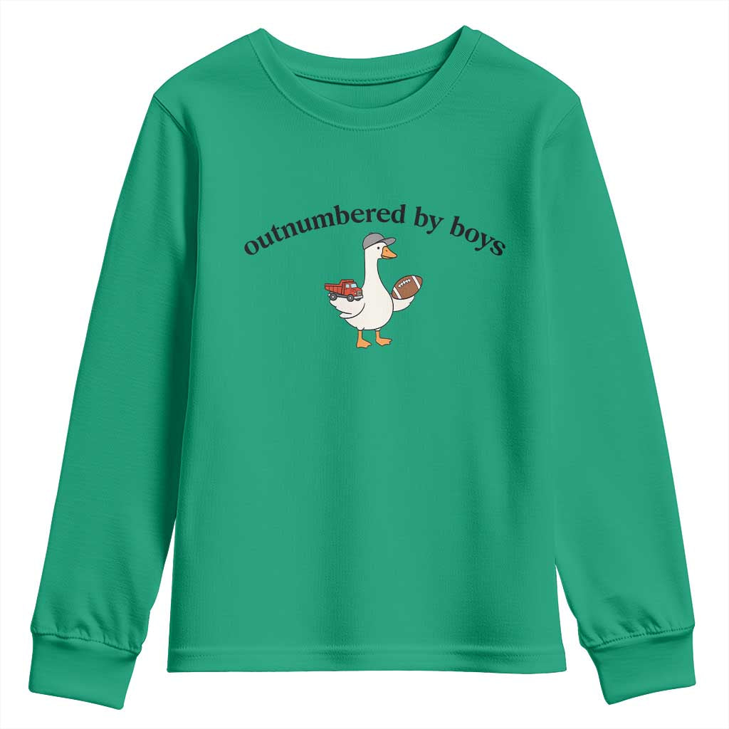 Outnumbered By Boys Cute Goose Sporty Mom Youth Sweatshirt Football and Truck Motherhood Mothers Day Gag Gift