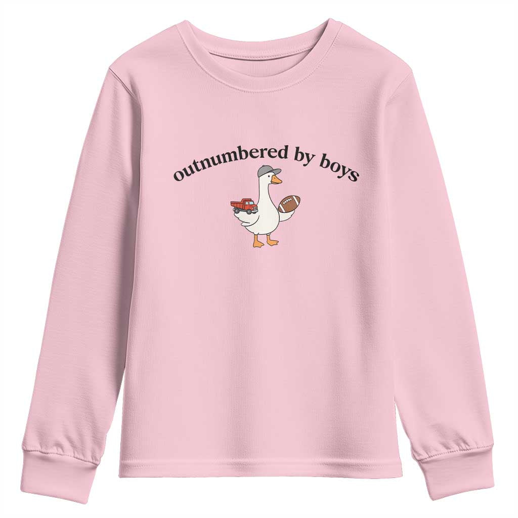 Outnumbered By Boys Cute Goose Sporty Mom Youth Sweatshirt Football and Truck Motherhood Mothers Day Gag Gift