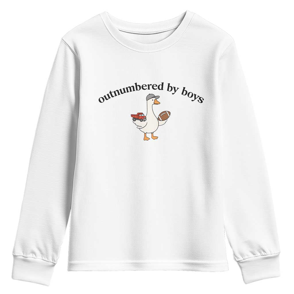 Outnumbered By Boys Cute Goose Sporty Mom Youth Sweatshirt Football and Truck Motherhood Mothers Day Gag Gift