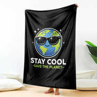 Stay Cool Save The Planet Eco-Friendly Earth Day Throw Blanket Cute Cartoon Globe with Sunglasses for Environmental Awareness