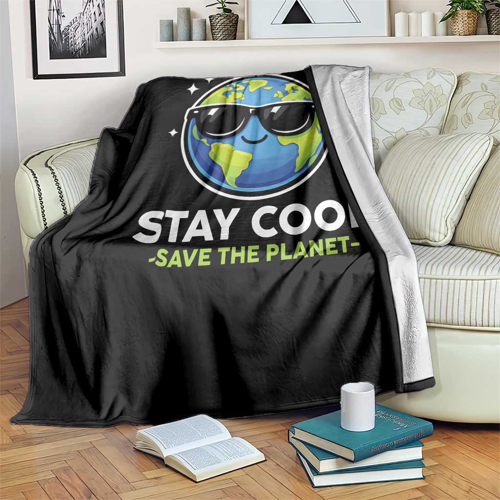 Stay Cool Save The Planet Eco-Friendly Earth Day Throw Blanket Cute Cartoon Globe with Sunglasses for Environmental Awareness