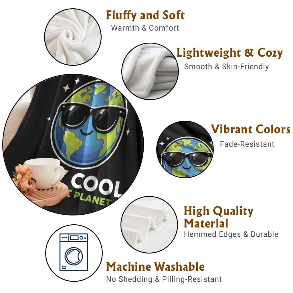 Stay Cool Save The Planet Eco-Friendly Earth Day Throw Blanket Cute Cartoon Globe with Sunglasses for Environmental Awareness