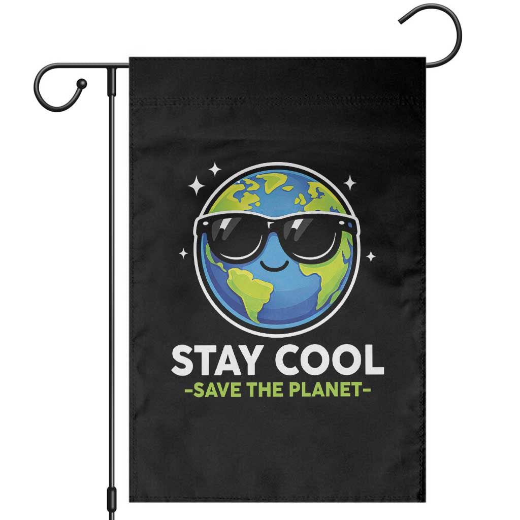 Stay Cool Save The Planet Eco-Friendly Earth Day Garden Flag Cute Cartoon Globe with Sunglasses for Environmental Awareness
