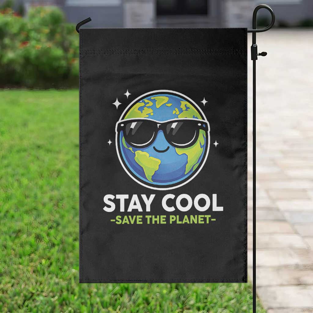 Stay Cool Save The Planet Eco-Friendly Earth Day Garden Flag Cute Cartoon Globe with Sunglasses for Environmental Awareness