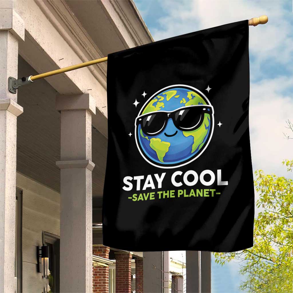Stay Cool Save The Planet Eco-Friendly Earth Day Garden Flag Cute Cartoon Globe with Sunglasses for Environmental Awareness
