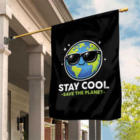 Stay Cool Save The Planet Eco-Friendly Earth Day Garden Flag Cute Cartoon Globe with Sunglasses for Environmental Awareness