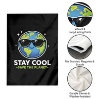 Stay Cool Save The Planet Eco-Friendly Earth Day Garden Flag Cute Cartoon Globe with Sunglasses for Environmental Awareness
