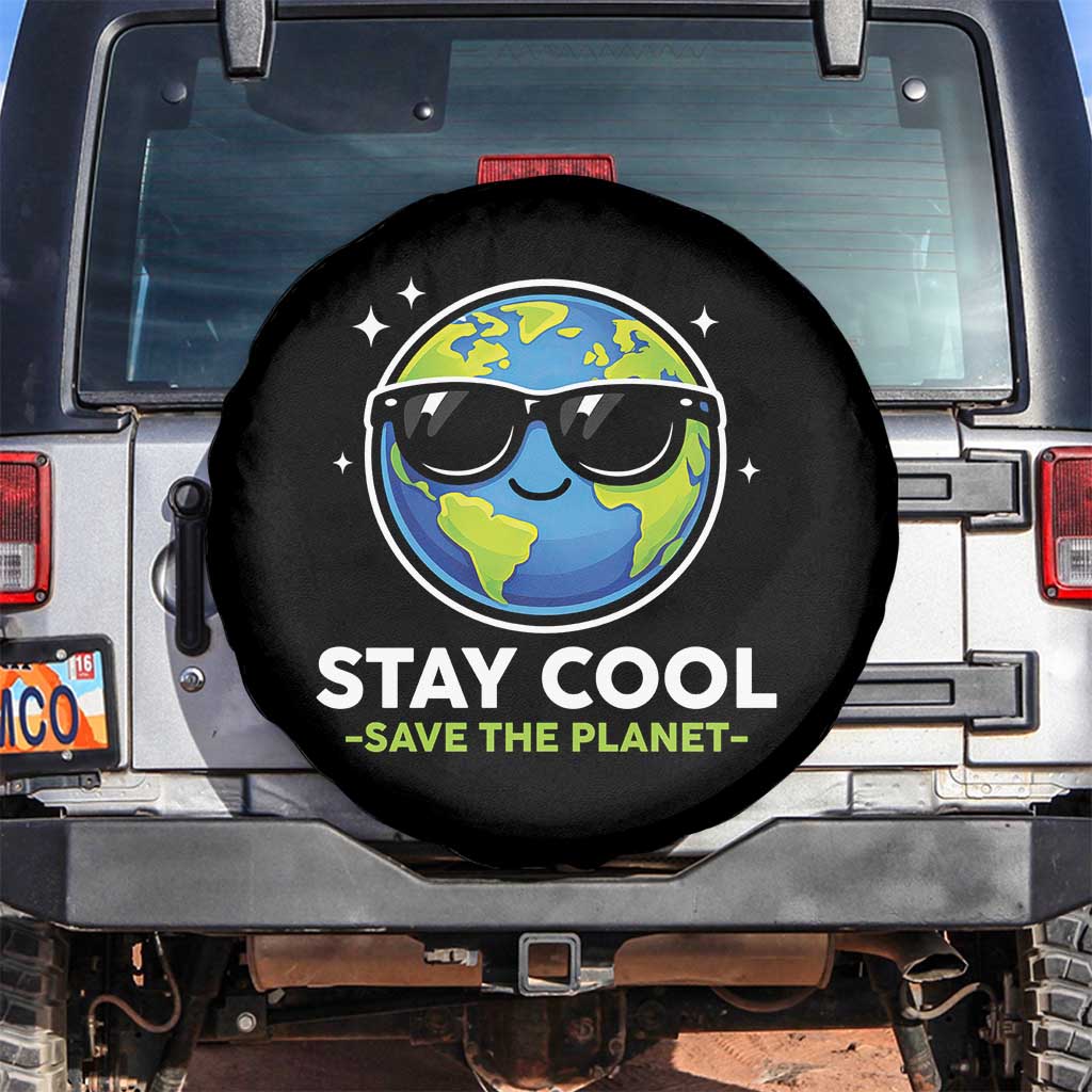 Stay Cool Save The Planet Eco-Friendly Earth Day Spare Tire Cover Cute Cartoon Globe with Sunglasses for Environmental Awareness