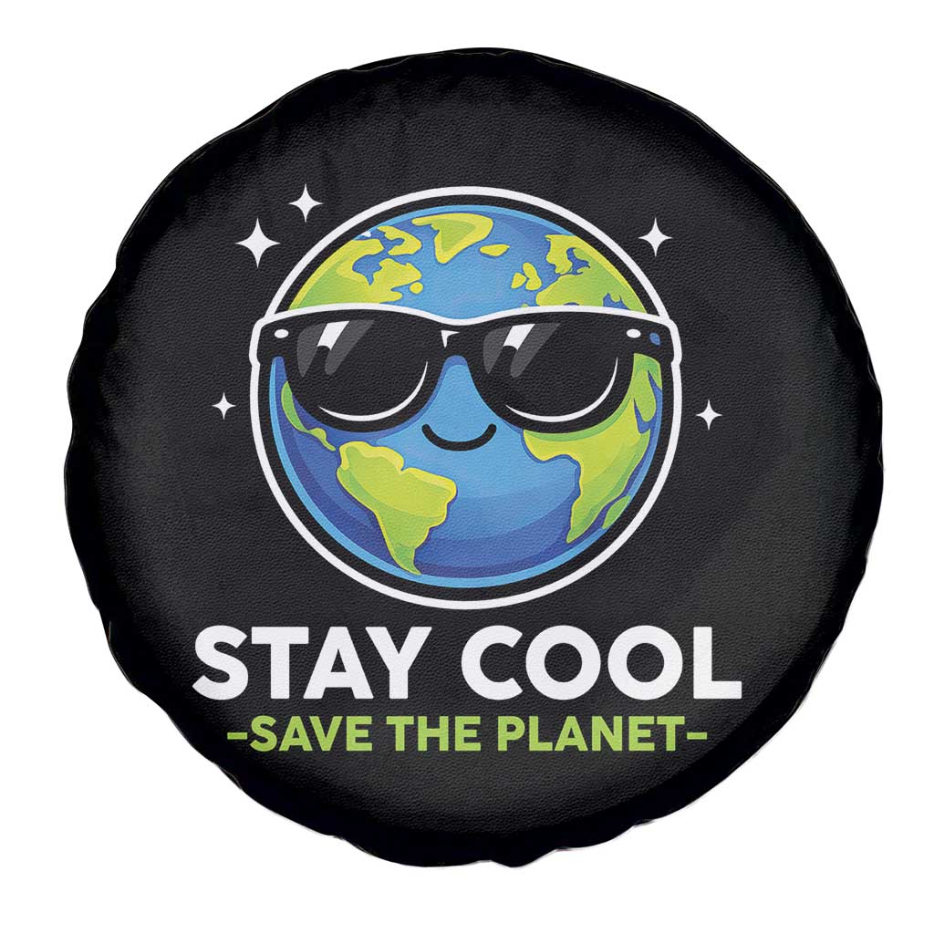 Stay Cool Save The Planet Eco-Friendly Earth Day Spare Tire Cover Cute Cartoon Globe with Sunglasses for Environmental Awareness
