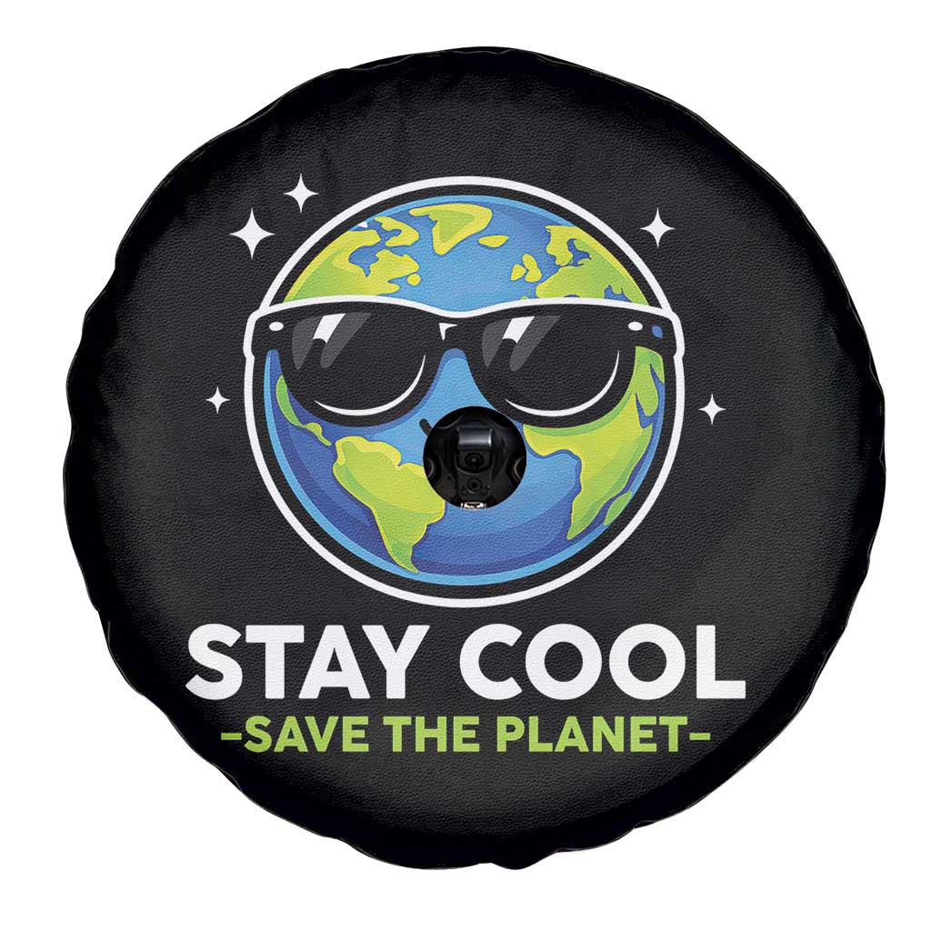 Stay Cool Save The Planet Eco-Friendly Earth Day Spare Tire Cover Cute Cartoon Globe with Sunglasses for Environmental Awareness
