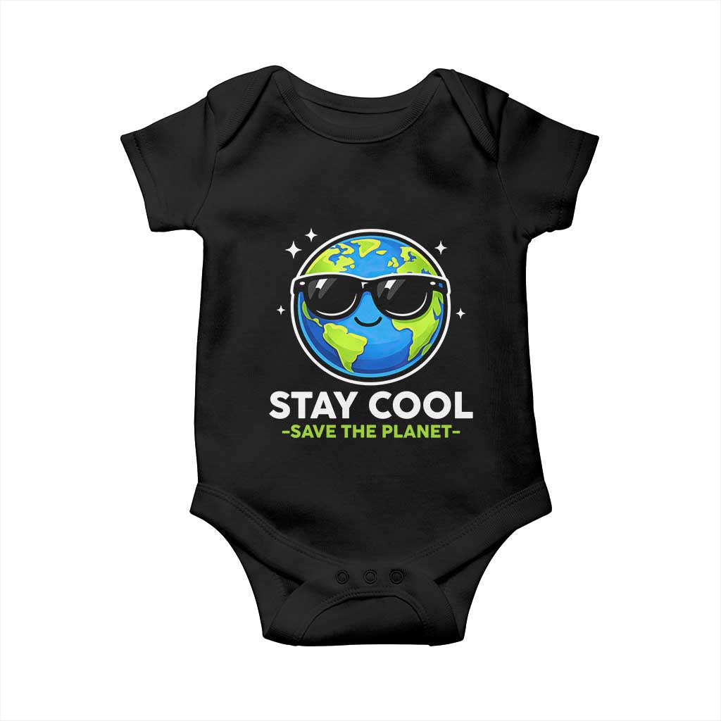 Stay Cool Save The Planet Eco-Friendly Earth Day Baby Onesie Cute Cartoon Globe with Sunglasses for Environmental Awareness