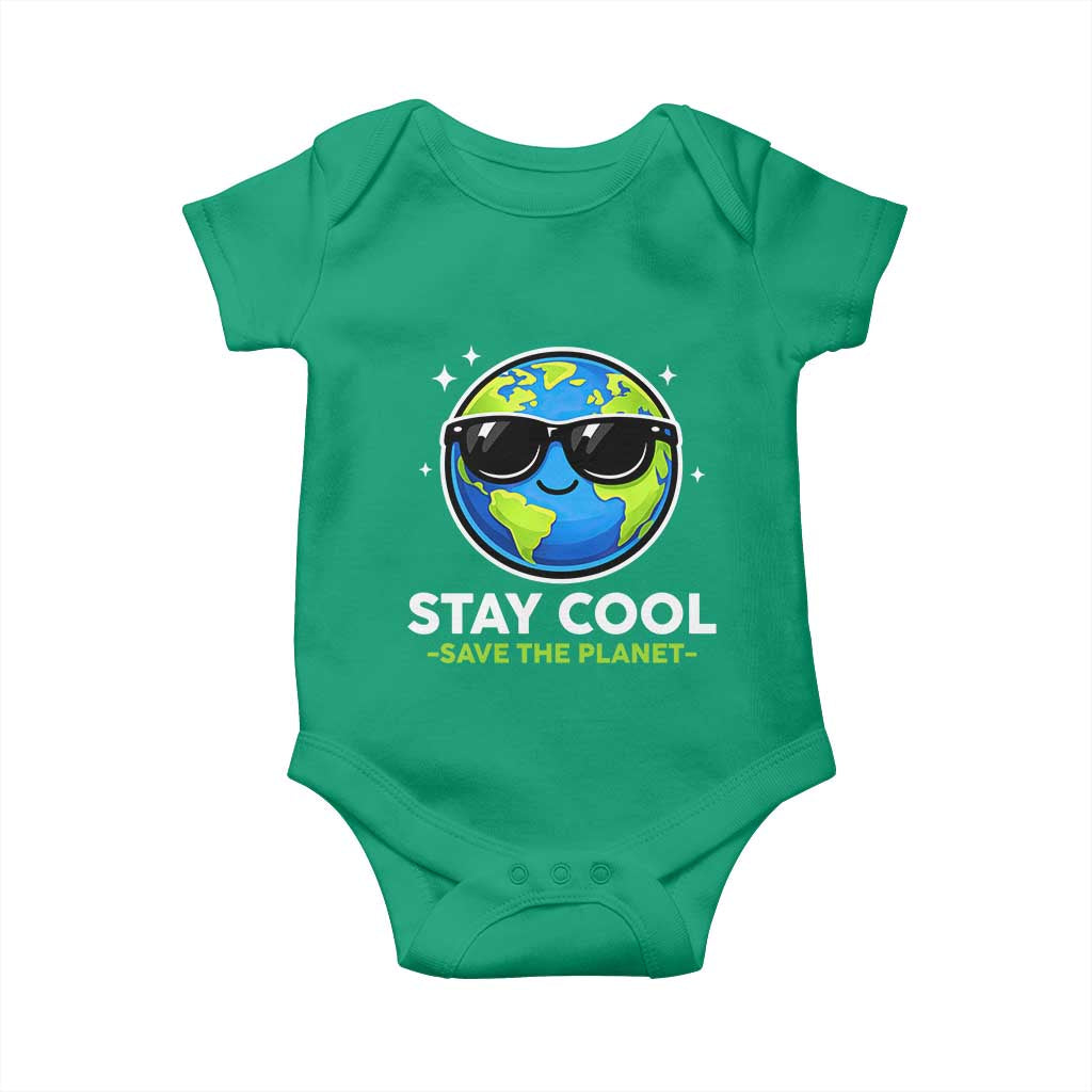Stay Cool Save The Planet Eco-Friendly Earth Day Baby Onesie Cute Cartoon Globe with Sunglasses for Environmental Awareness
