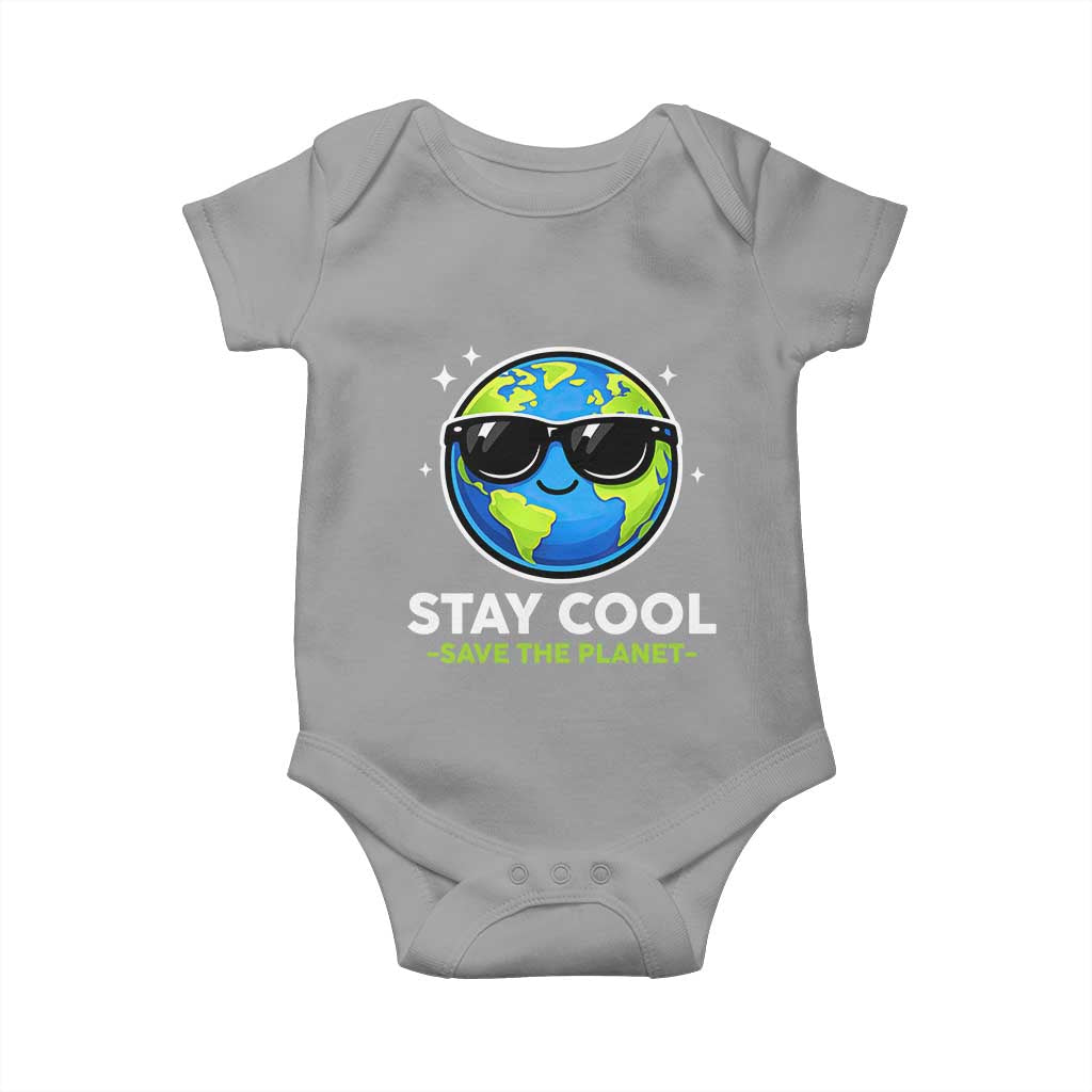 Stay Cool Save The Planet Eco-Friendly Earth Day Baby Onesie Cute Cartoon Globe with Sunglasses for Environmental Awareness
