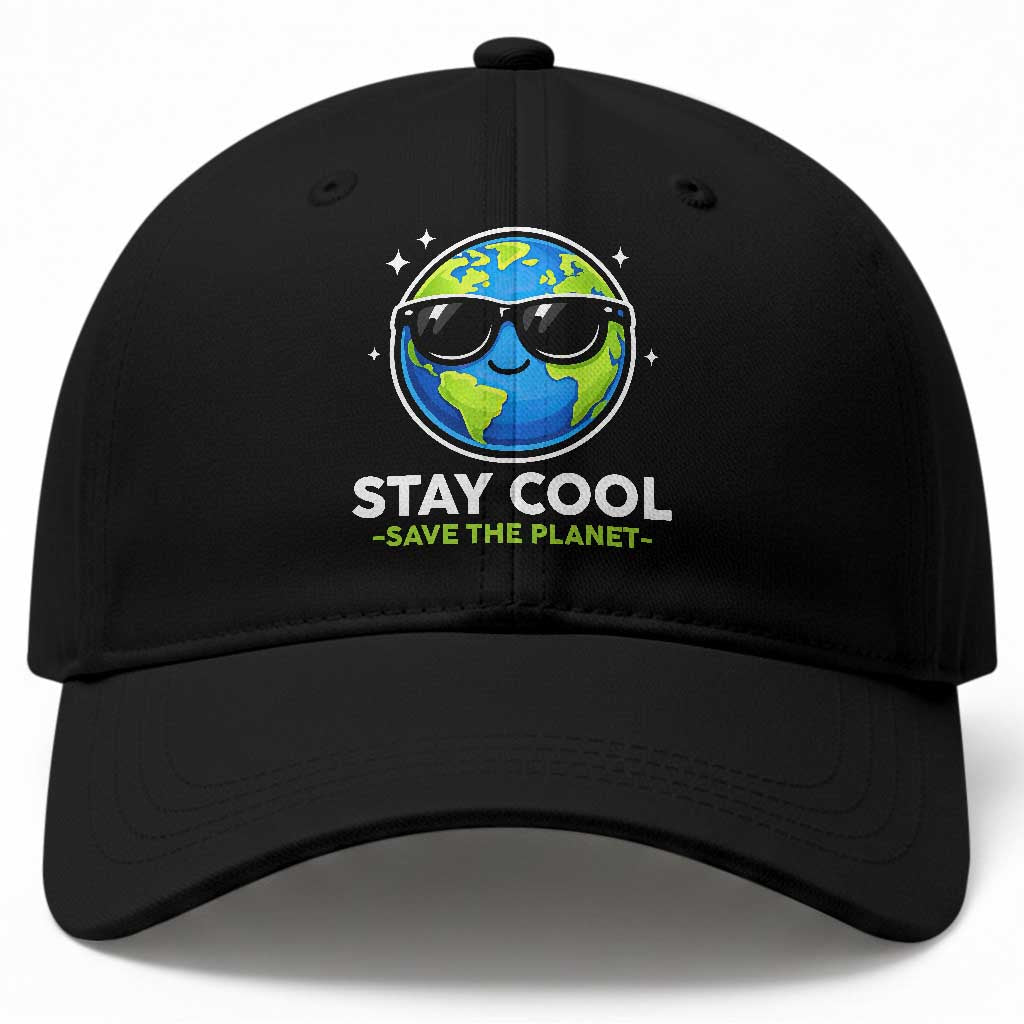 Stay Cool Save The Planet Eco-Friendly Earth Day Baseball Cap Cute Cartoon Globe with Sunglasses for Environmental Awareness