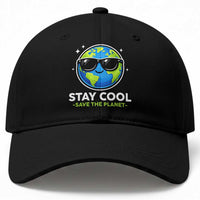 Stay Cool Save The Planet Eco-Friendly Earth Day Baseball Cap Cute Cartoon Globe with Sunglasses for Environmental Awareness