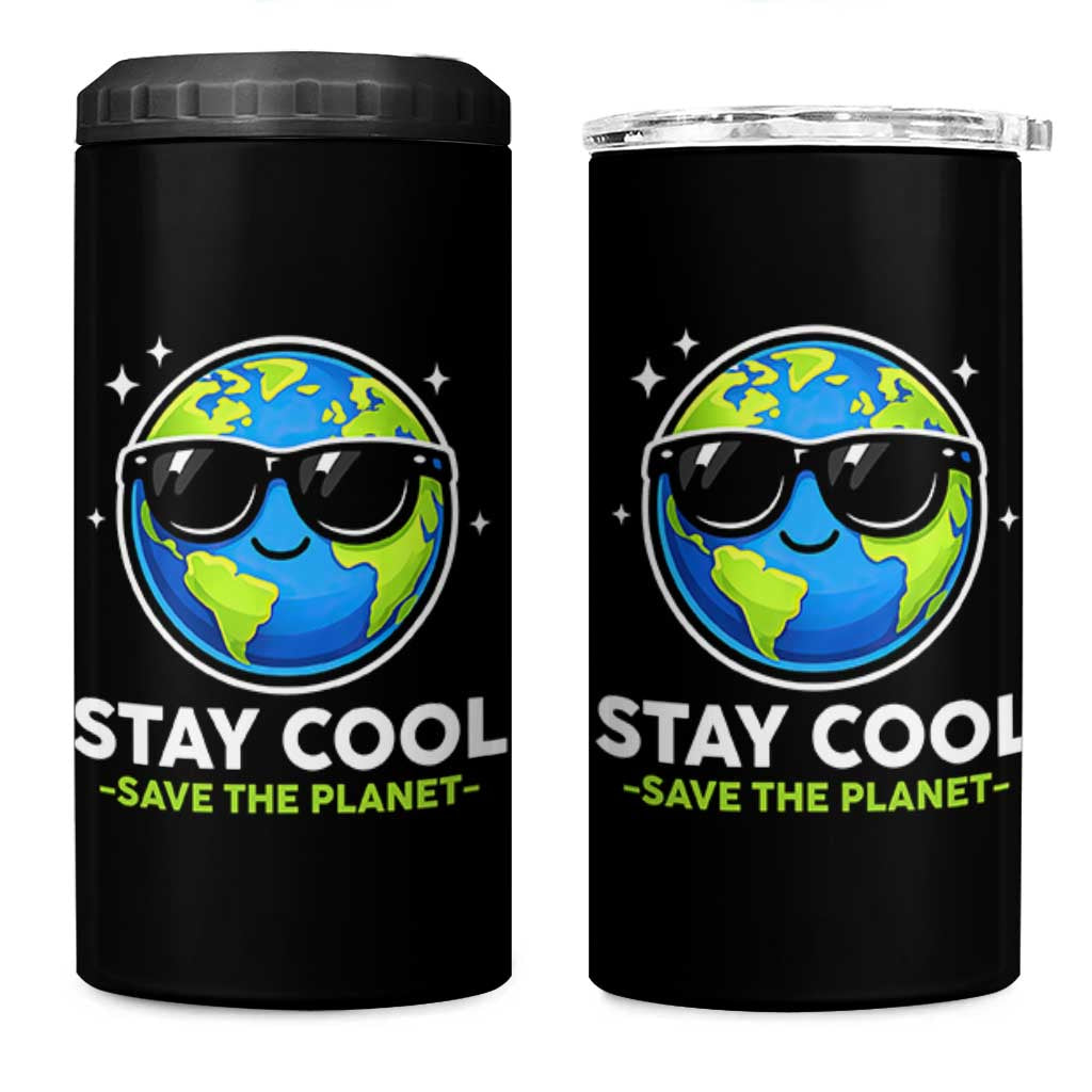 Stay Cool Save The Planet Eco-Friendly Earth Day 4 in 1 Can Cooler Tumbler Cute Cartoon Globe with Sunglasses for Environmental Awareness