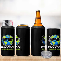 Stay Cool Save The Planet Eco-Friendly Earth Day 4 in 1 Can Cooler Tumbler Cute Cartoon Globe with Sunglasses for Environmental Awareness