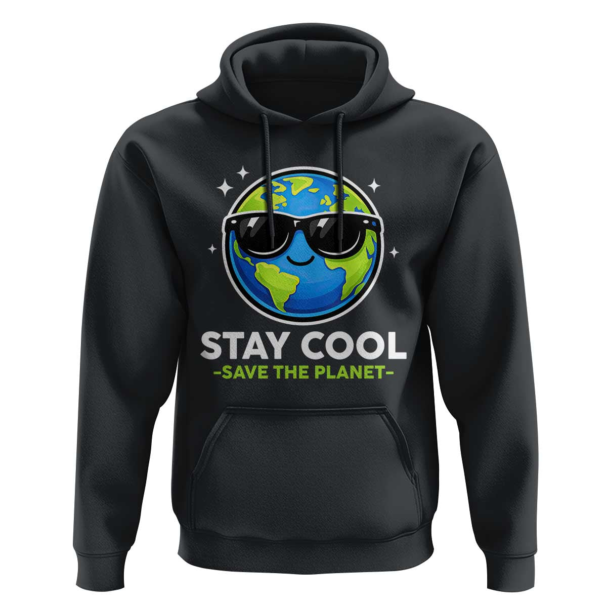 Stay Cool Save The Planet Eco-Friendly Earth Day Hoodie Cute Cartoon Globe with Sunglasses for Environmental Awareness