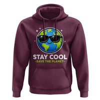 Stay Cool Save The Planet Eco-Friendly Earth Day Hoodie Cute Cartoon Globe with Sunglasses for Environmental Awareness