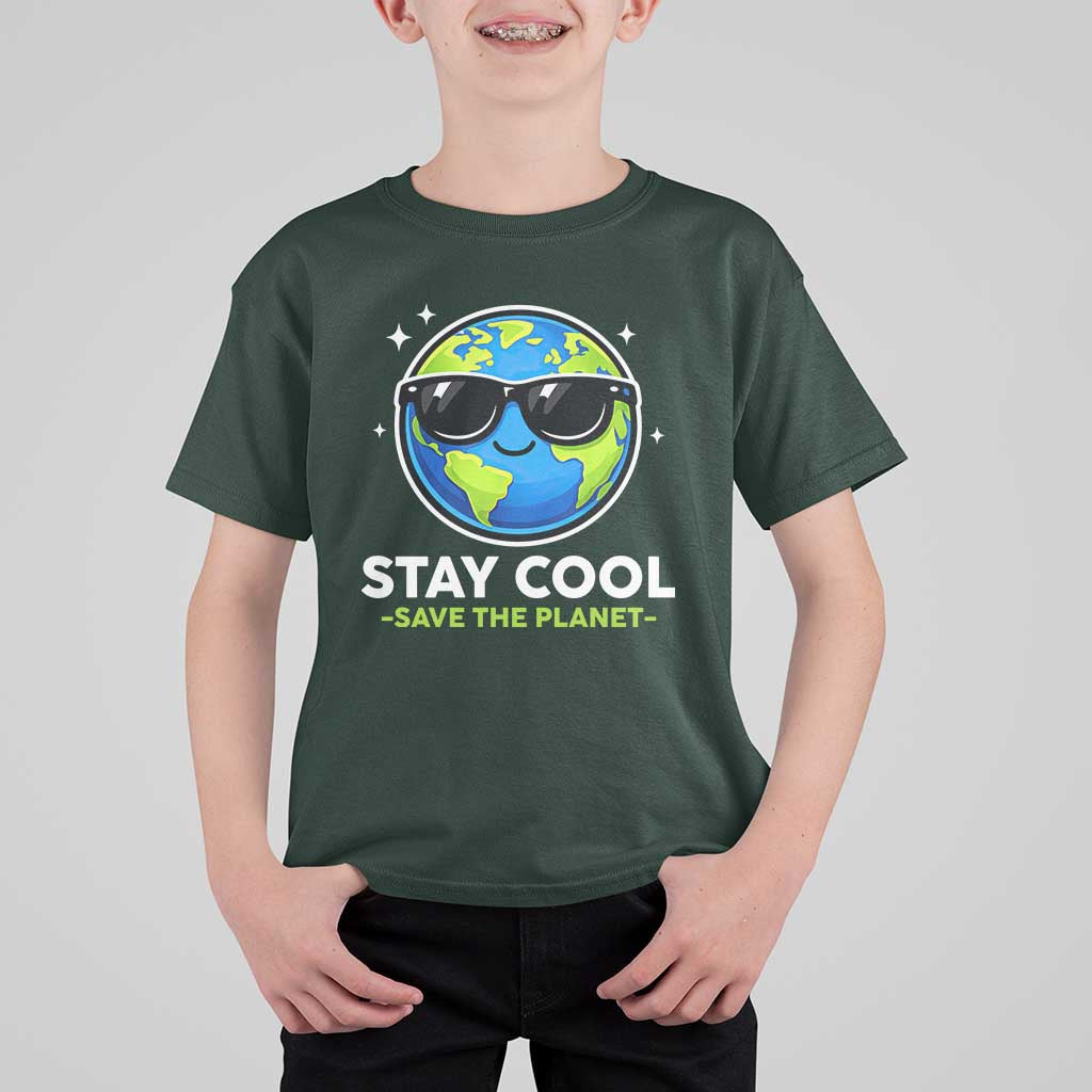 Stay Cool Save The Planet Eco-Friendly Earth Day T Shirt For Kid Cute Cartoon Globe with Sunglasses for Environmental Awareness