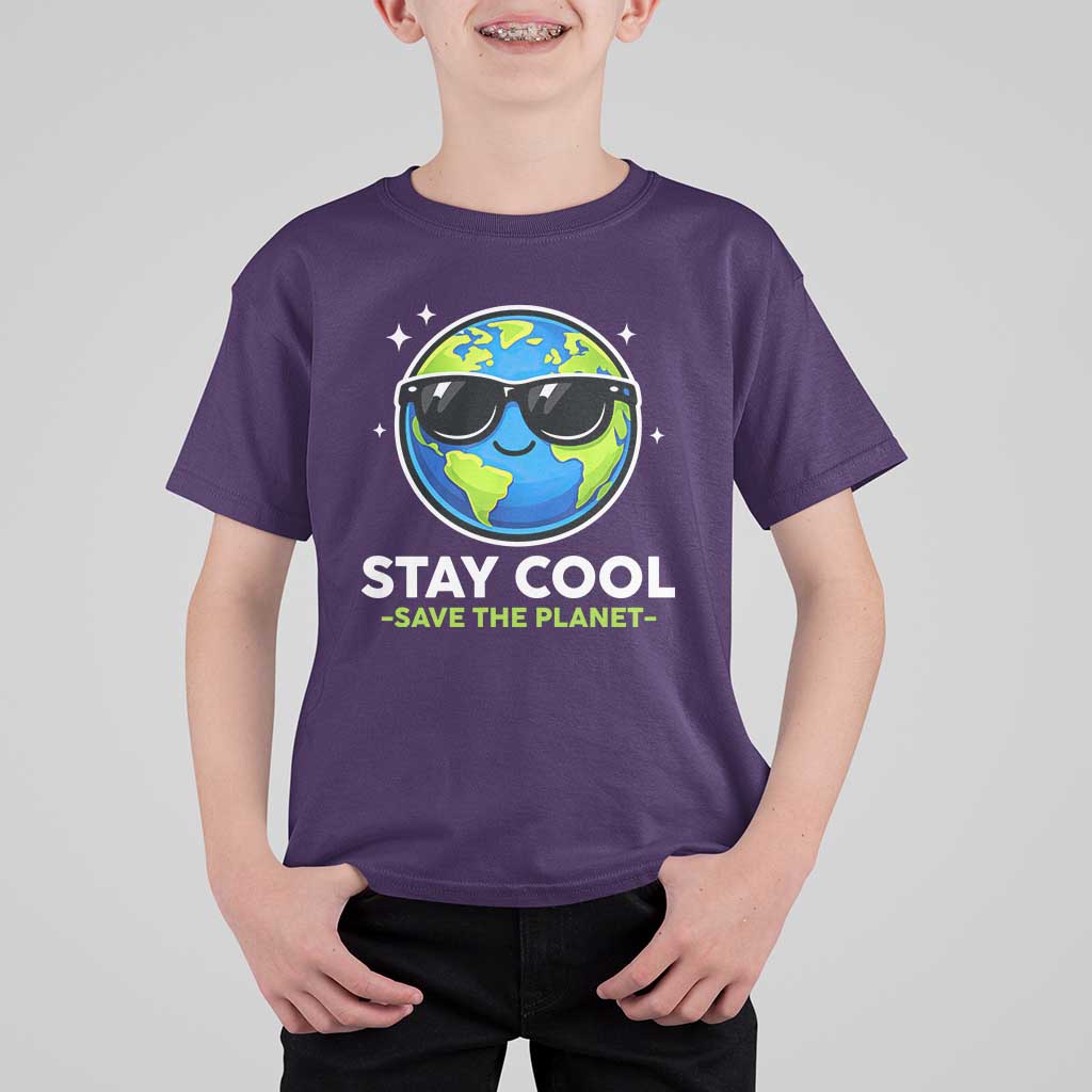 Stay Cool Save The Planet Eco-Friendly Earth Day T Shirt For Kid Cute Cartoon Globe with Sunglasses for Environmental Awareness