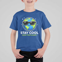 Stay Cool Save The Planet Eco-Friendly Earth Day T Shirt For Kid Cute Cartoon Globe with Sunglasses for Environmental Awareness