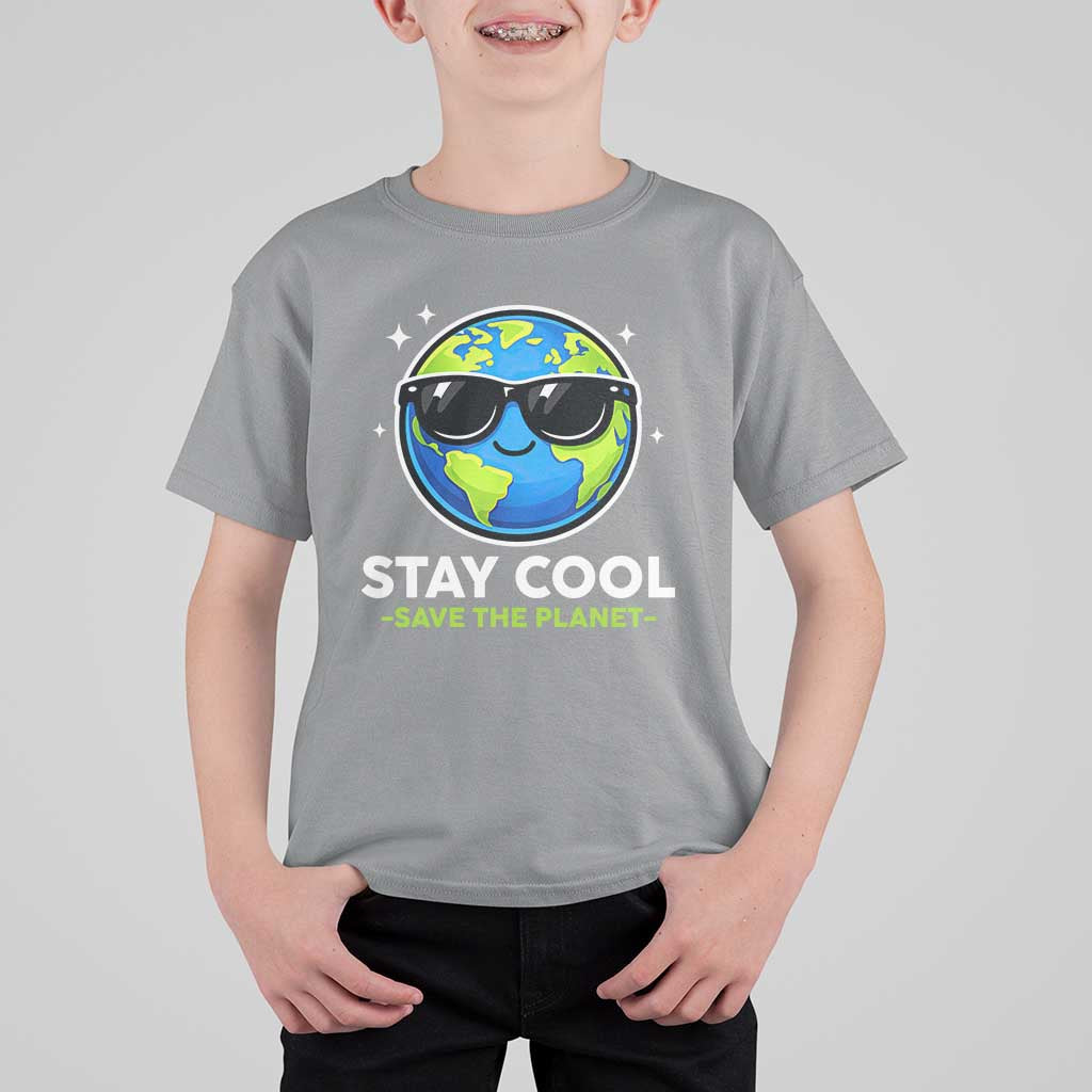 Stay Cool Save The Planet Eco-Friendly Earth Day T Shirt For Kid Cute Cartoon Globe with Sunglasses for Environmental Awareness