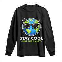 Stay Cool Save The Planet Eco-Friendly Earth Day Long Sleeve Shirt Cute Cartoon Globe with Sunglasses for Environmental Awareness