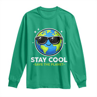 Stay Cool Save The Planet Eco-Friendly Earth Day Long Sleeve Shirt Cute Cartoon Globe with Sunglasses for Environmental Awareness