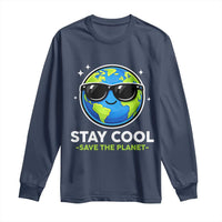 Stay Cool Save The Planet Eco-Friendly Earth Day Long Sleeve Shirt Cute Cartoon Globe with Sunglasses for Environmental Awareness