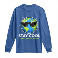 Stay Cool Save The Planet Eco-Friendly Earth Day Long Sleeve Shirt Cute Cartoon Globe with Sunglasses for Environmental Awareness