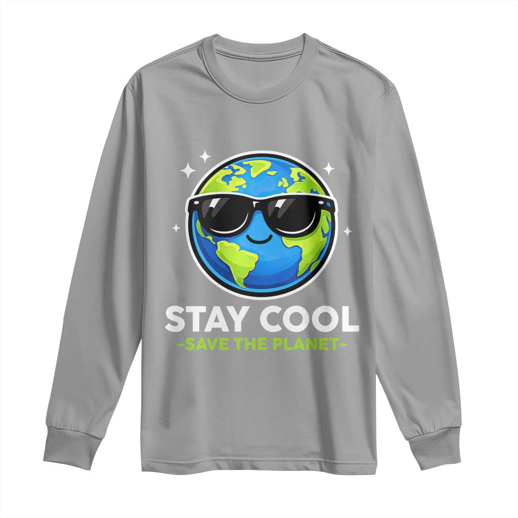 Stay Cool Save The Planet Eco-Friendly Earth Day Long Sleeve Shirt Cute Cartoon Globe with Sunglasses for Environmental Awareness