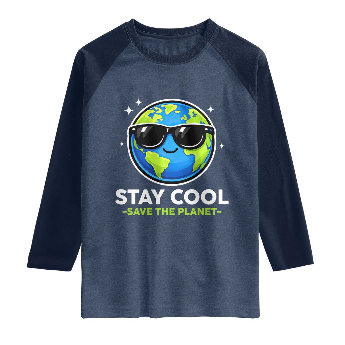 Stay Cool Save The Planet Eco-Friendly Earth Day Raglan Shirt Cute Cartoon Globe with Sunglasses for Environmental Awareness