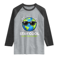 Stay Cool Save The Planet Eco-Friendly Earth Day Raglan Shirt Cute Cartoon Globe with Sunglasses for Environmental Awareness