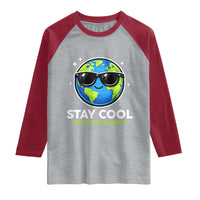 Stay Cool Save The Planet Eco-Friendly Earth Day Raglan Shirt Cute Cartoon Globe with Sunglasses for Environmental Awareness